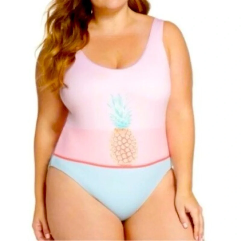 The Bikini Lab Pineapple Pop Art One Piece Swimsuit Plus Size 2X NWOT